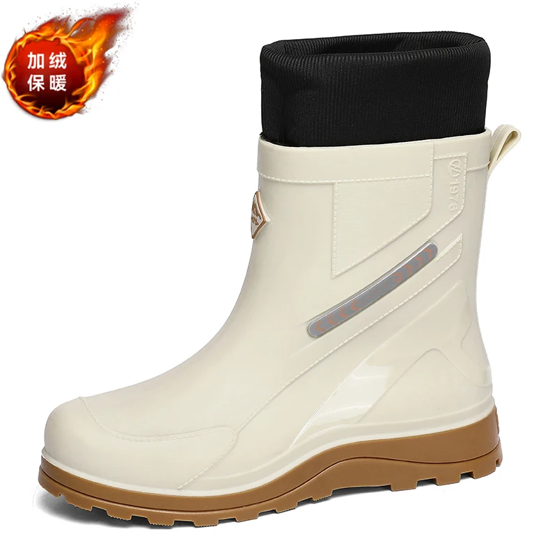Bottes pluie homme mi-mollet polaire chaude automne hiver pêche neige imperméables