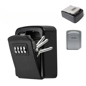 Metal Key Lock Box Outdoor Wall Mounted Keychain Storage Box 4 Digit Combination Password Safe Storage Secret Safe 1