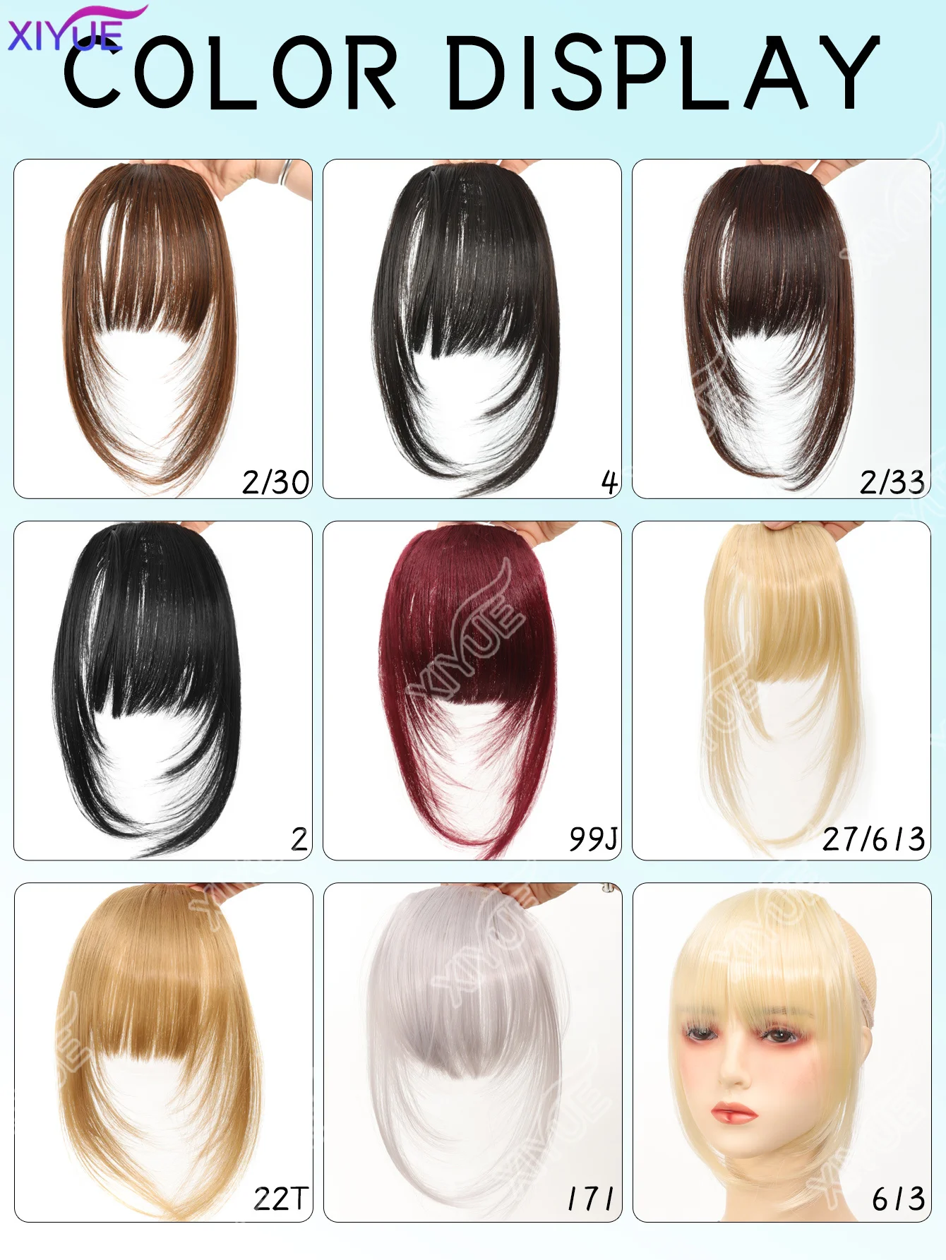 XIYUE Straight Blunt Bangs Synthetic Natural Brown Black False Fringe Clip In Front Hair With Fringe with Temples Daily Wear