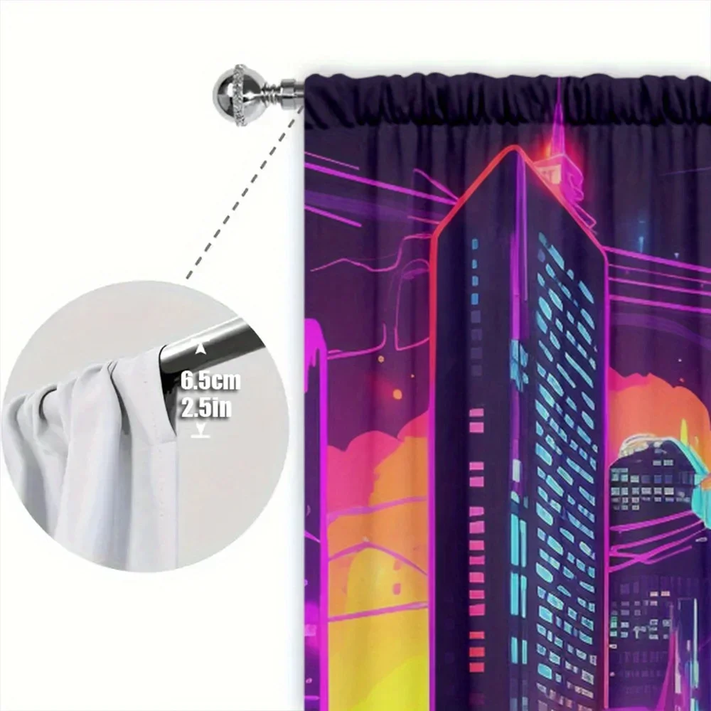 2pcs Future City Style Printed Curtain for Home Decor - Rod Pocket Window Treatment for Bedroom, Office, Kitchen, Living Room 6