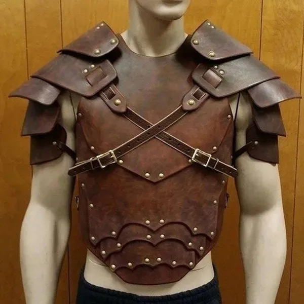 Steampunk Medieval Men Costume Armor Viking Samurai Warrior Cosplay Punk Shoulder Cloak Pauldrons Steampunk Leather Vest Armor