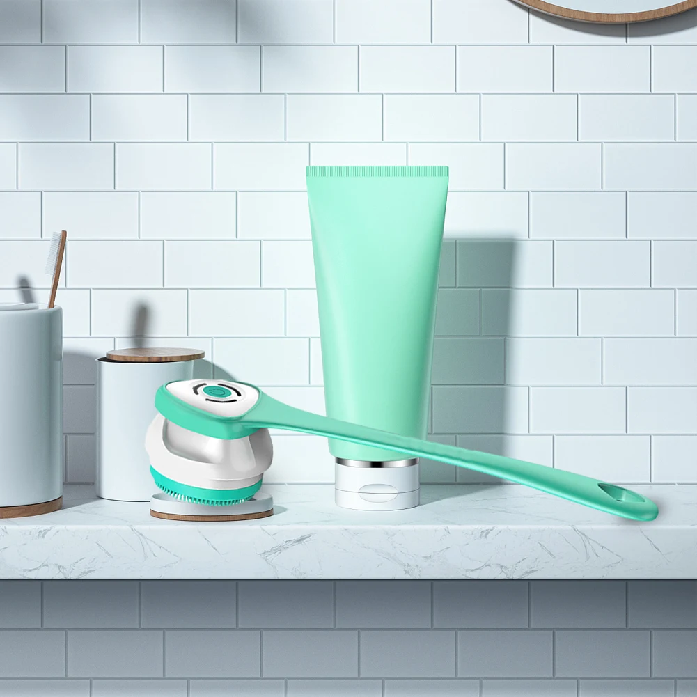 Electric Cleaning Brush Waterproof Back Scrubber Multifunctional Rechargeable Long Handle with 5 Brush Heads for A Full Body Spa