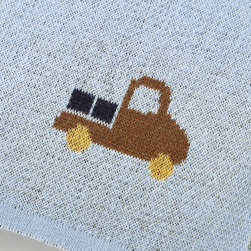 Baby Blanket Knit Infant Stroller Swaddling Super Soft Newborn Girls Bed Boy Crib Quilt Cute Cartoon Truck Plaid 90*70CM Covers