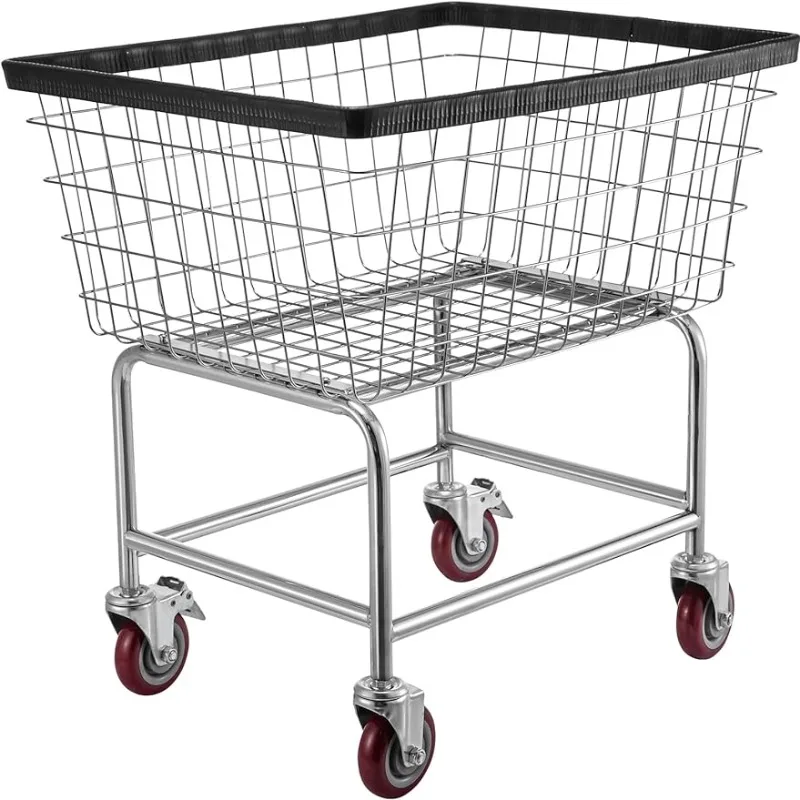 

Wire Laundry Basket, 2.5 Bushel Wire Laundry Basket with Wheels, 20''x15.7''x26'' Commercial Wire Laundry Basket Cart