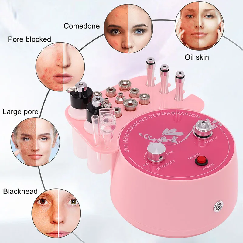 Pink Diamond Microdermabrasion Machine Facial 3 in 1 Professional Blackhead Removal Acne Clearning Anti Aging Skin care Tool 3