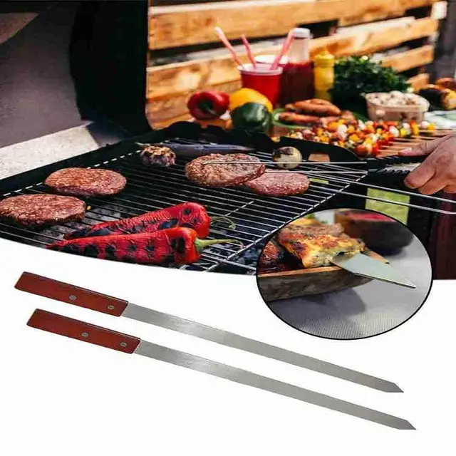 Acél Bbq Széles Villák Fa Fogantyú Sült Húsvilla Barbecue Szerszámok Kiegészítők Konyhai Kemping Nyárs Brazil J9T9