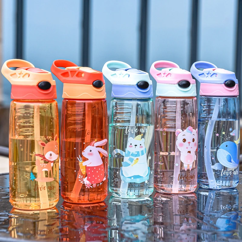 500ml Kids Water Bottle With Straw BPA Free Children Drinking Kettle Healthy Plastic Portable School Cup