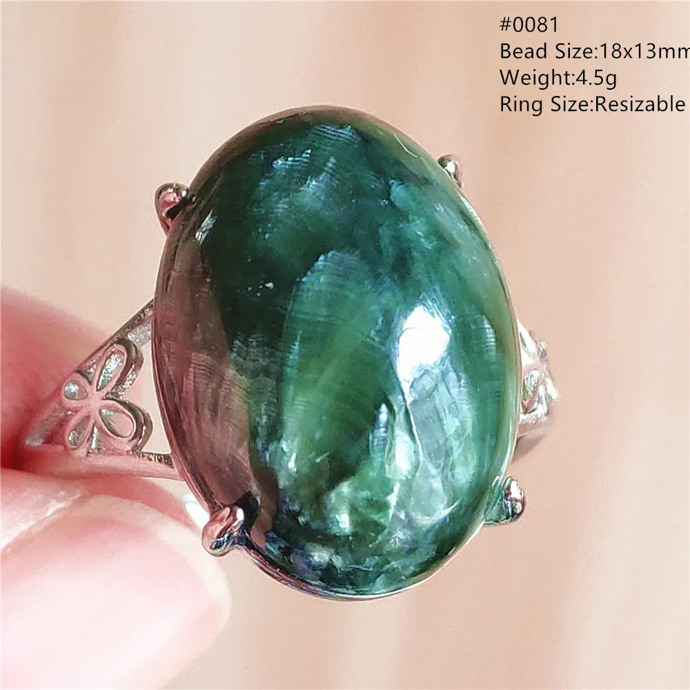 silver rings Natural Green Seraphinite Adjustable Size Ring Women Men Seraphinite Ring Clinochlore Oval Gemstone 925 Sterling Silver AAAAAA gucci ring