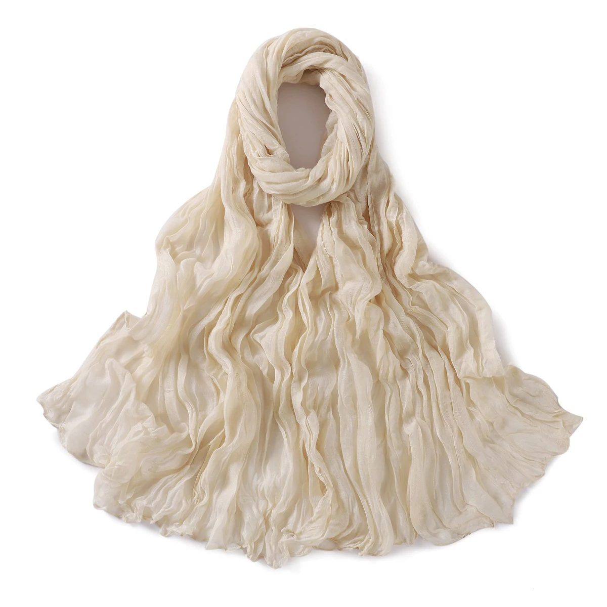 Women's Lightweight Crumpled Cotton Voile Scarf - Spring Solid Color Shawl Wrap