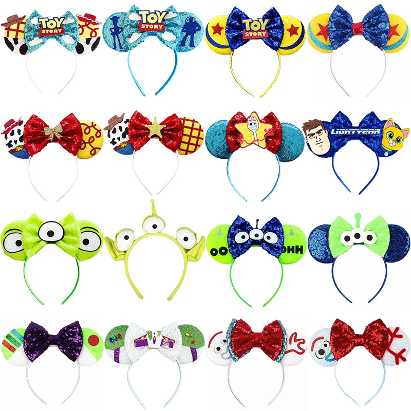 

Disney Toy Story Ear Headbands Women Sequins Bow Girl Woody Buzz Lightyear Hairband Kids Pixar Alien Hair Accessories Party Gift