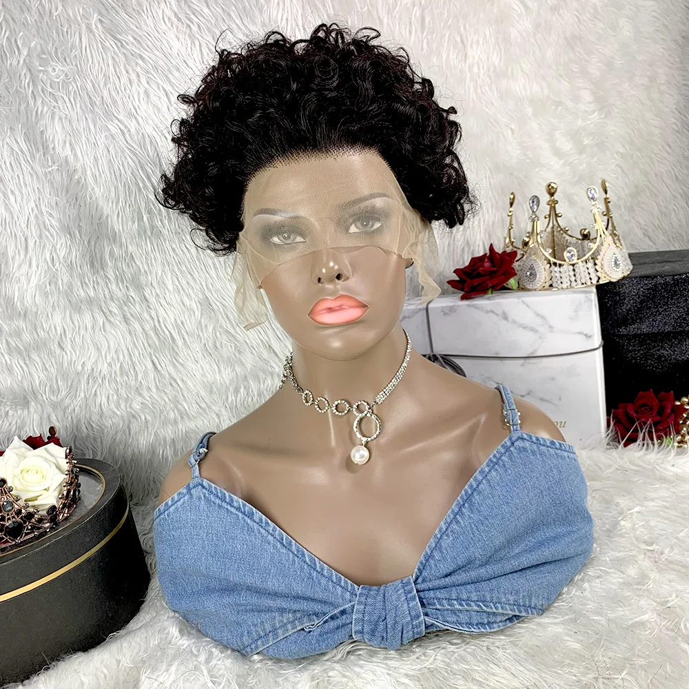 

Bliss Hair Short Curly Part Lace Front Wig Pixie Cut Human Hair Wig 150 Density Deep Wave Curl Wig for Women Pre Plucked Wigs