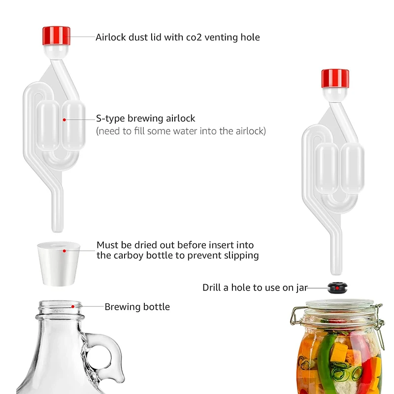 2Pcs Fermentation Airlock S Type Airlock Twin Bubble With Grommets For Wine Sauerkraut Making