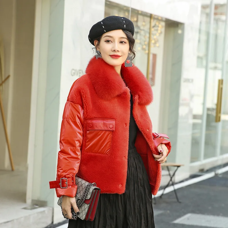 

Пальто из натурального меха 100% Шерсть Женская Куртка зимние пальто женский пуховик 2023 Женская куртка с воротником из лисьего меха женские пальто