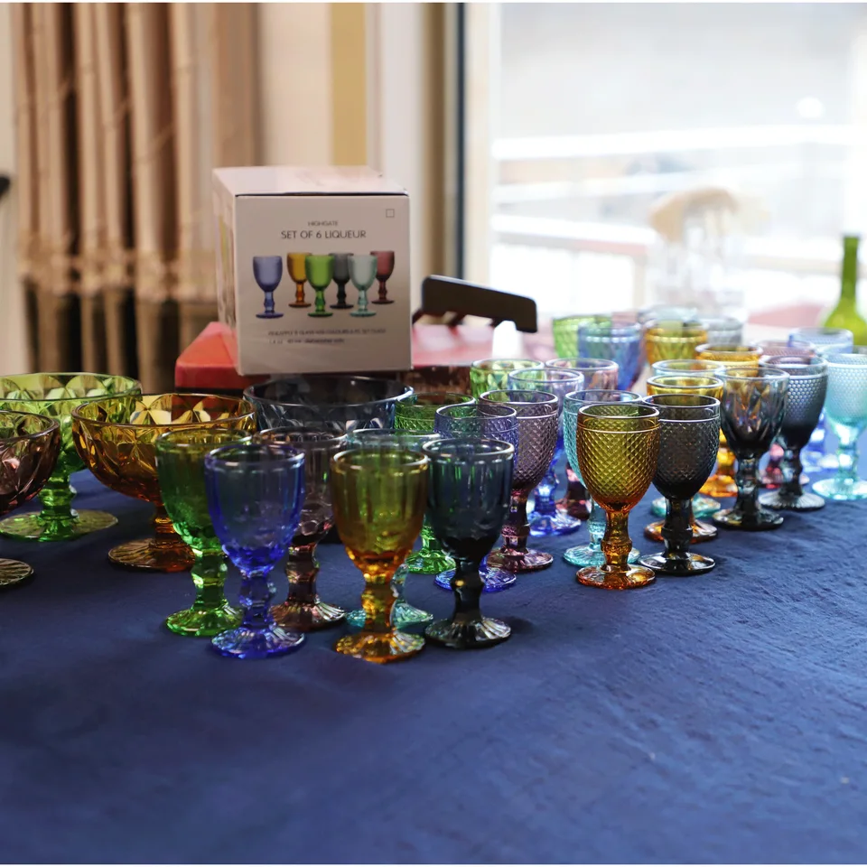 Set Of 6 Blue Colored Wine Glasses - 10.5 Oz Solid Glass Goblets, Vintage Style Drinkware For Weddings, Parties, Gifts