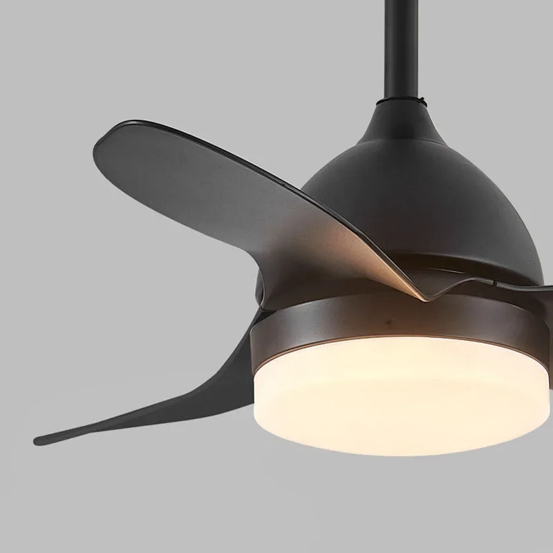 Art 22/36 Inch Foyer Bedroom Small Ceiling Fan Lights Black White Body With LED Pipe 12.5+25cm Height Adjustable Remote Control