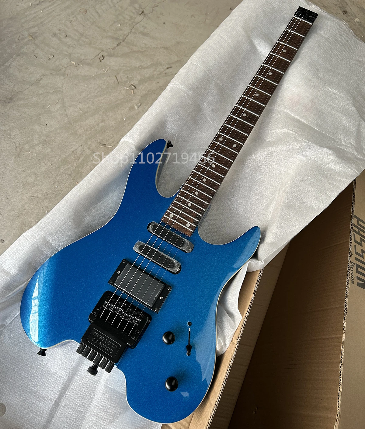 Factory Headless 6 Strings Electric Guitar Metal Blue SSH Pickups