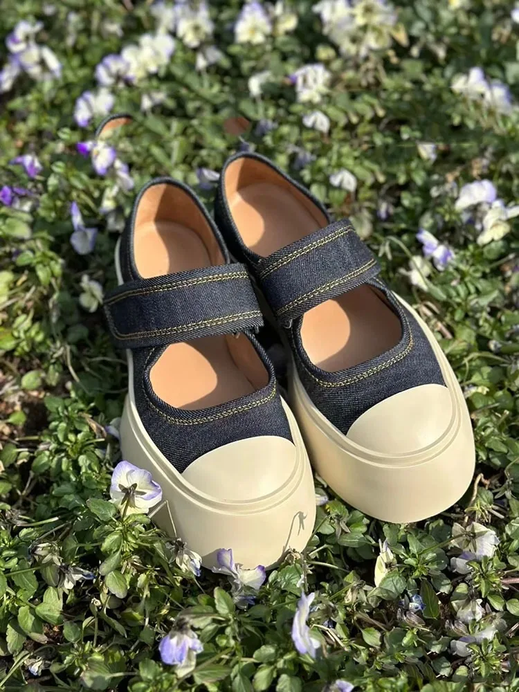

Туфли-лодочки женские с круглым носком, холщовые Туфли Мэри Джейн на платформе, с застежкой-липучкой, удобные дышащие, повседневная обувь на толстой подошве