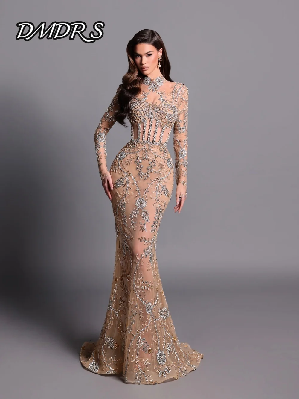 فستان سهرة بأكمام طويلة من DMDRS 2025 فستان حفلات...