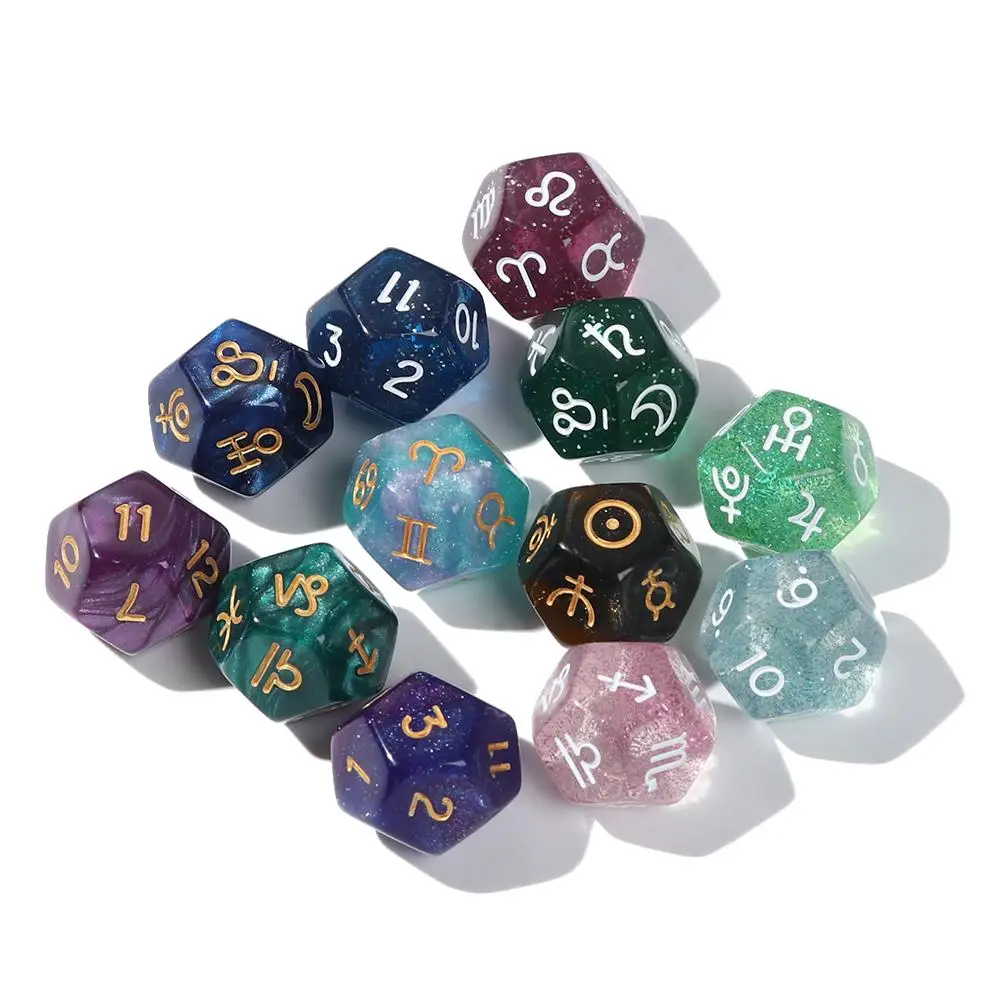 Creative Dice 12-Sided Astrology Zodiac Signs Dice For Constellation Divination Toys Entertainment Board Game 1/3/7Pcs game dice dice set acrylic dice