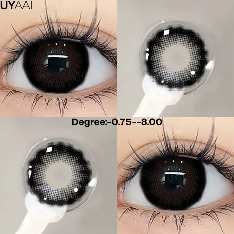 UYAAI 1 Pair Myopia Color Contact Lenses for Eyes Black Lenses with Diopters Blue Eye Color Lenses Brown Natural Colored Lenses