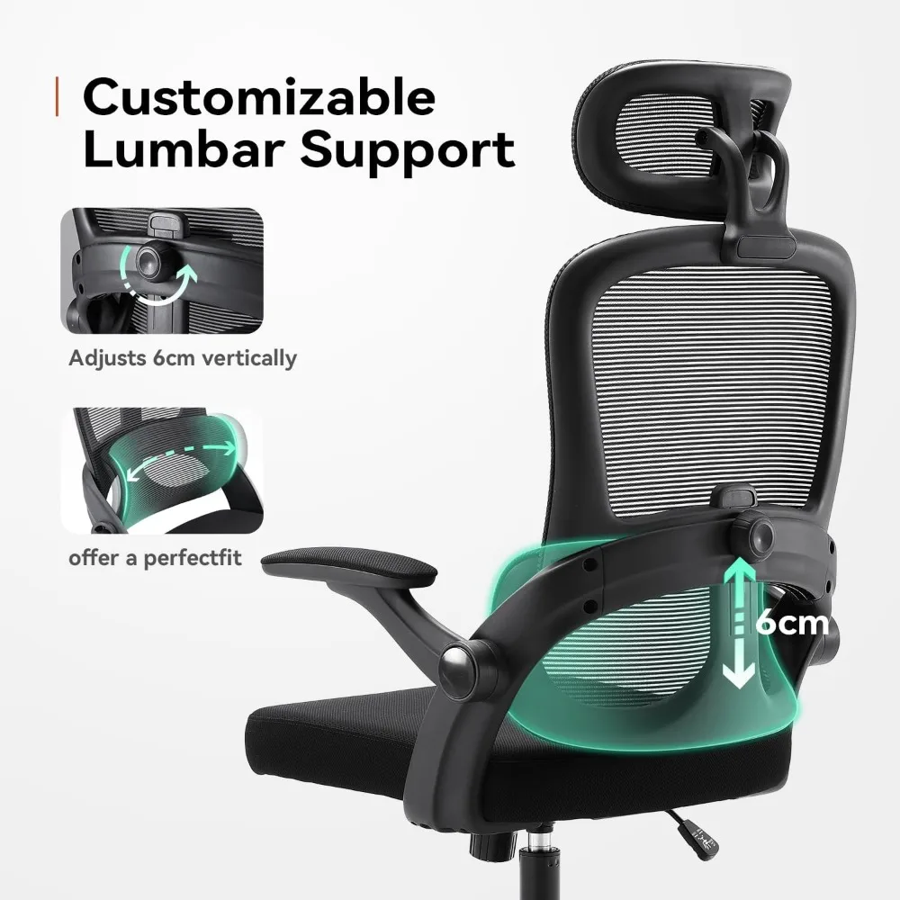 Ergonomic Mesh Office Chair, High Back Desk Chair with 3D Armrests, Up&Down Lumbar Support, Swivel Computer Task Chair 4