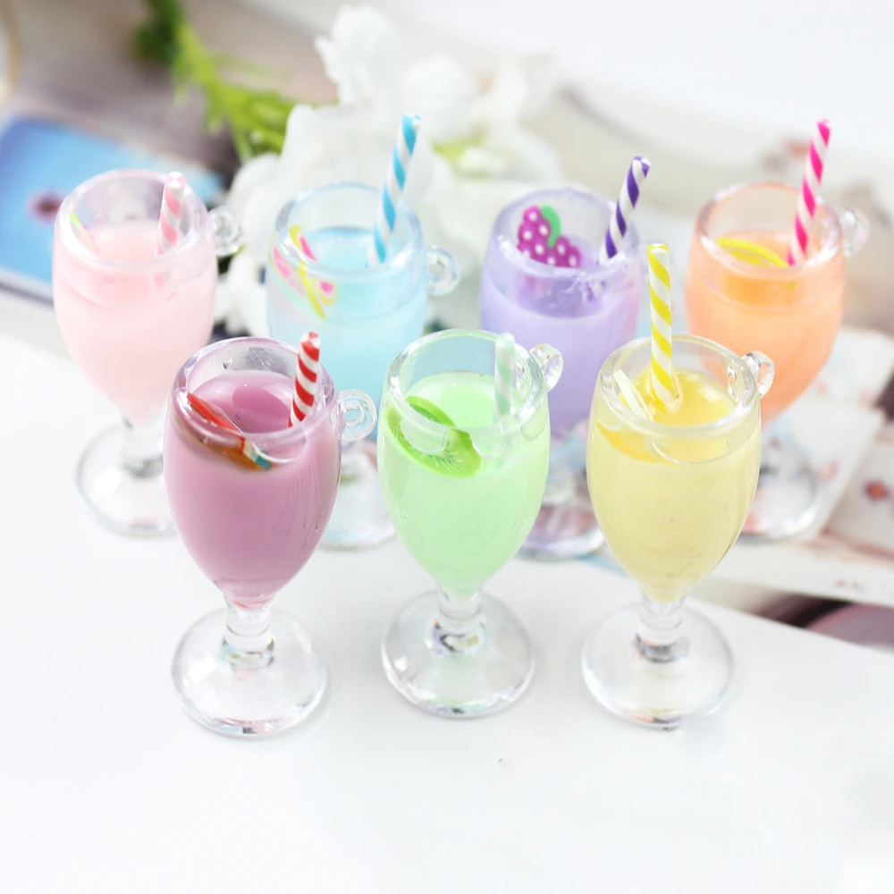 

7Pcs/ Drink Charm Resin 3D Fruit Juice Goblet Bottle Pendant For Earring Keychain Diy Jewlery Making Findding Accessory