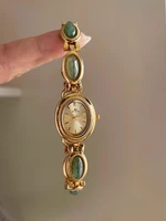 Montre-Bracelet en Jade naturel pour femmes, montres de luxe à Quartz doré de haute qualité, montres-bracelets élégantes pour femmes 3