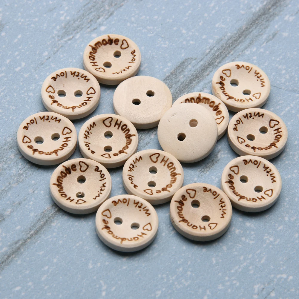 100pcs Love Buttons 15/20/25mm DIY Decor Button 2 Holes Decor Craft Supplies Environmental for Sewing Knitting Handcraft