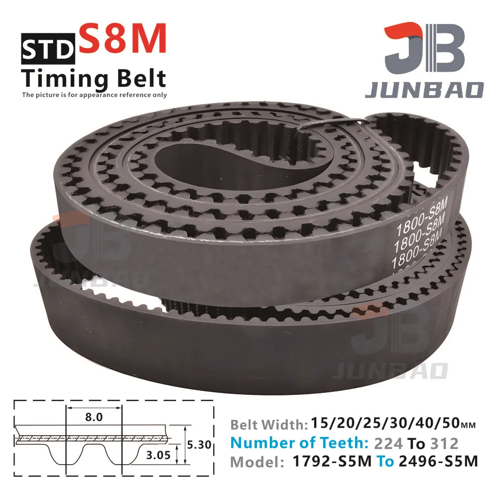 

STD S8M Timing Belt Width15 20 25 30 40 50MM Pitch Length LP=1792MM To 2496MM S8M Rubber Conveyor Synchronous Belt 3D Parts