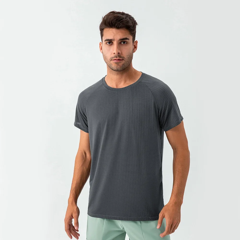 LO Men  Sports Top Quick Drying Loose Fitting Fitness Suit Short Sleeved Breathable Sweat Wicking Round Neck Sports Top