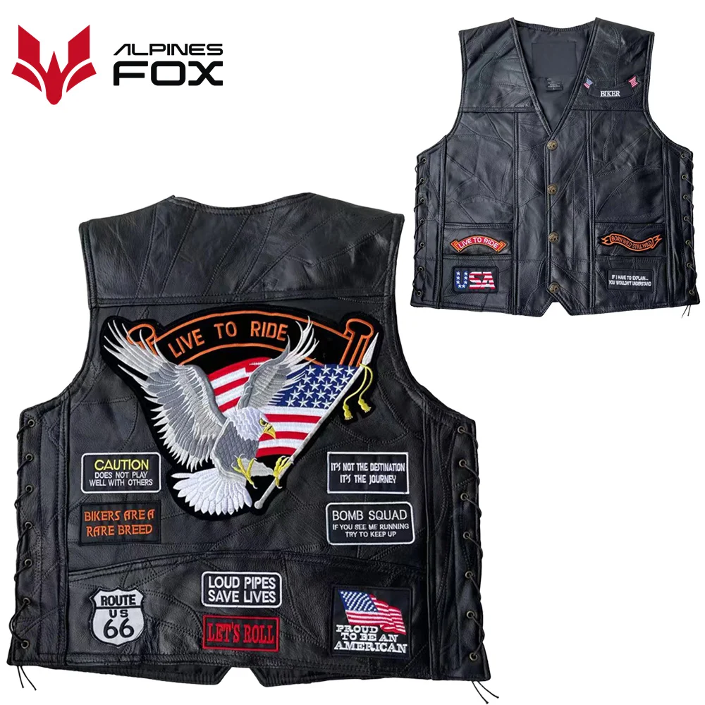 Mens motorcycle jacket mens vest Motorcycle Leather Vest Vintage Embroidered Sleeveless Racing Jacket Men Car Moto Biker Jacket Four Seasons Punk Vest for Men