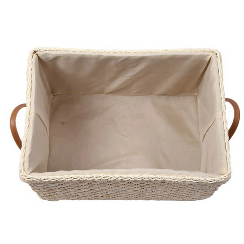 

2X Manual Woven Storage Basket Handmade Laundry Wicker Baskets Sundries Organizer Clothes Toys Container White