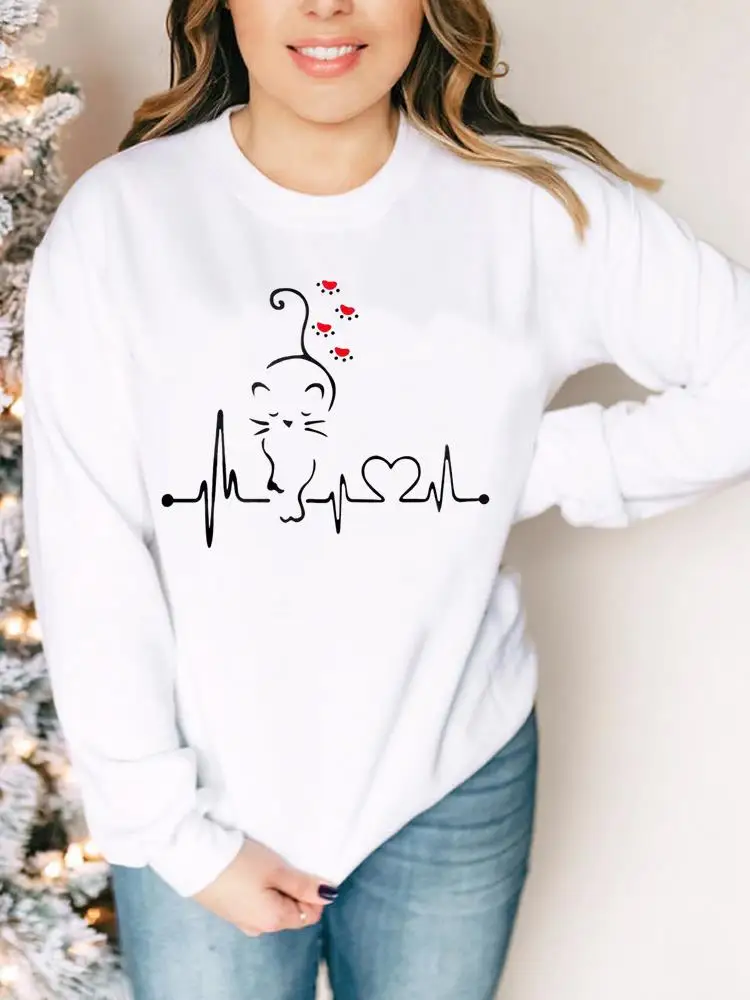 

Пуловер женский с принтом, Модный свитшот с рисунком акварельной кошки, милый тренд на весну-осень