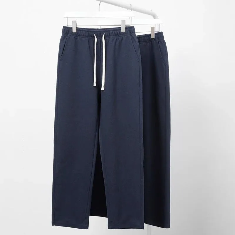 Korean Autumn Youth Trend Men's Twill Casual Pants Solid Elastic Waist Pocket Drawstring Loose Straight Sports Versatile Trouser