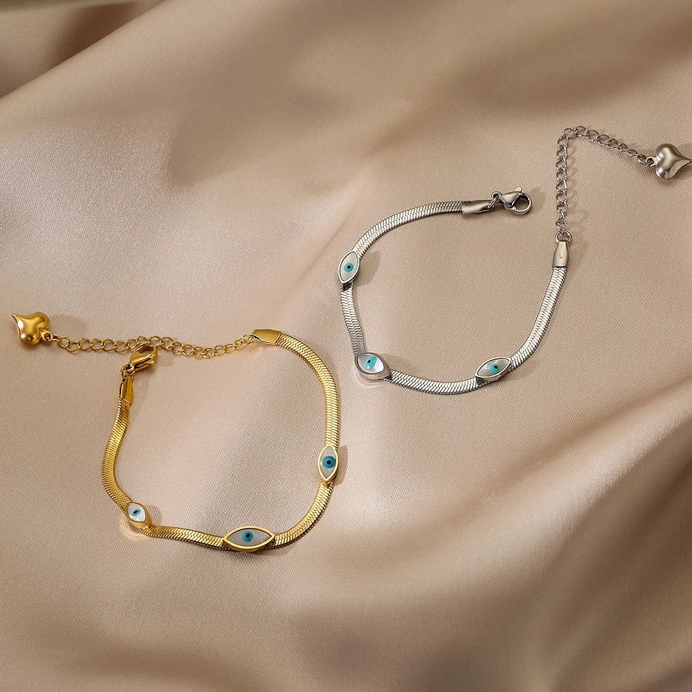 Pure Luxe Evil Eye Charm Bangle Bracelet – Stainless Steel Gold With CZ – Gift Box
