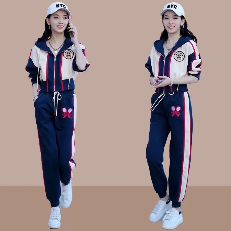 Fashion Sports Set Women's Spring and Autumn 20223 New Loose and Slim Top Casual Age Reducing Pants Two Piece Set