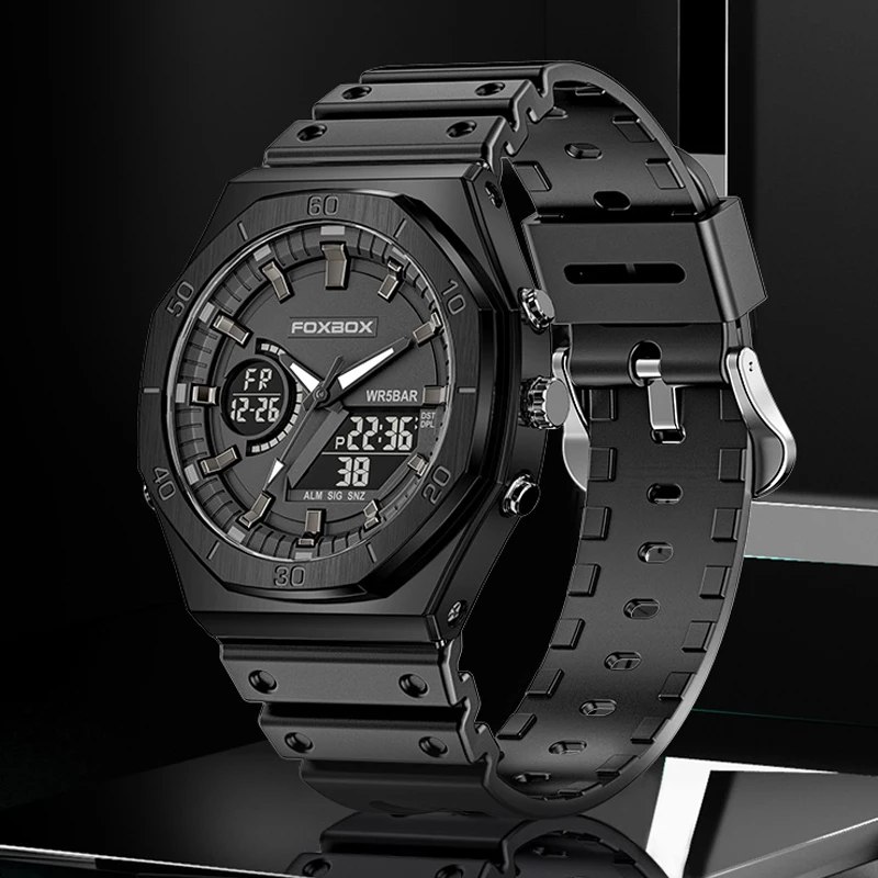 2023 FOXBOX Mens Watches Waterproof Double Display Wristwatch LED Alarm Clock Watch for Men Sports Watch Men Relogio Masculino