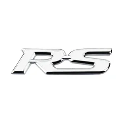Premium 3D Metal Logo Car Steering Wheel Emblem Sticker Accessory (White Silver RS)