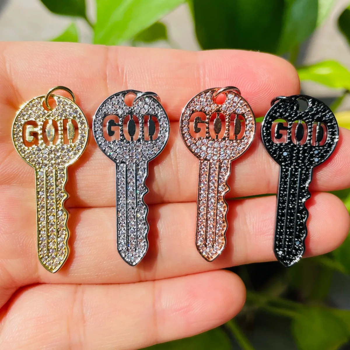 5pcs GOD Is The Key Charms Zirconia Paved Gold-plated Religious Pendant for Girl Bracelet Making Girl Necklace Jewelry Handcraft