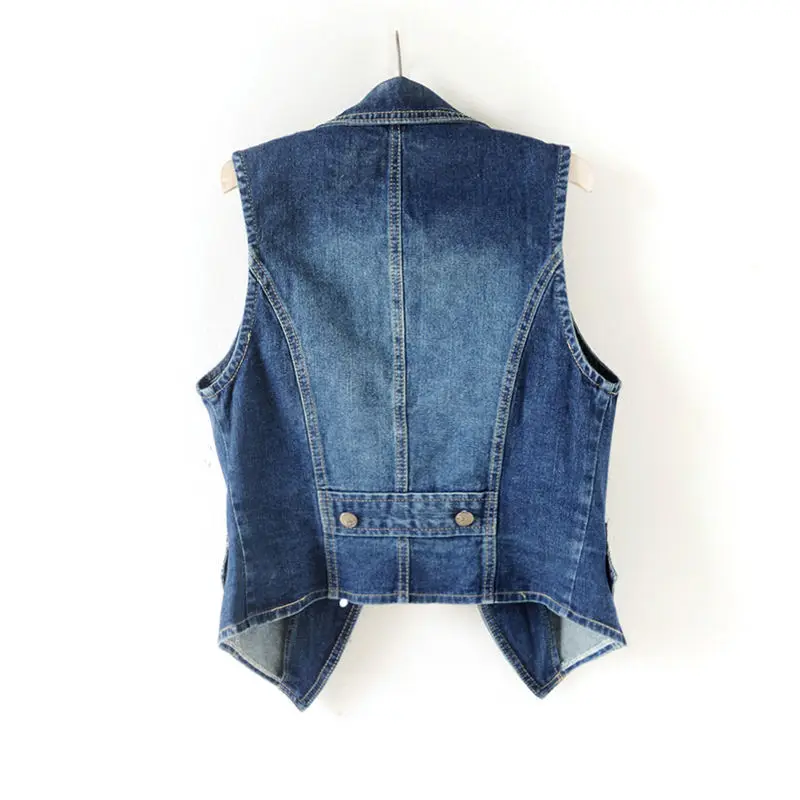 PTKPCC Casual Female Tops Women Denim Vest Jacket Spring Autumn Clothes Sleeveless Short Jeans Waistcoats Single-Breasted 5XL 2