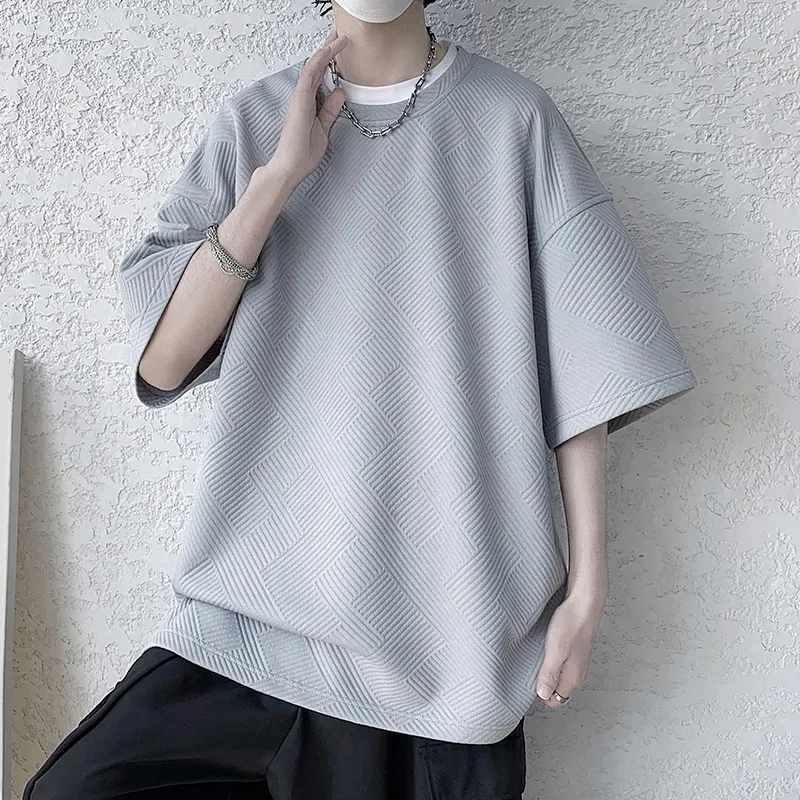 

Summer Fashion Solid Casual Loose Tess Waffle T-Shirts Men'S Top Simple Pullover Short Sleeve Oversize Pocket Sport Cool