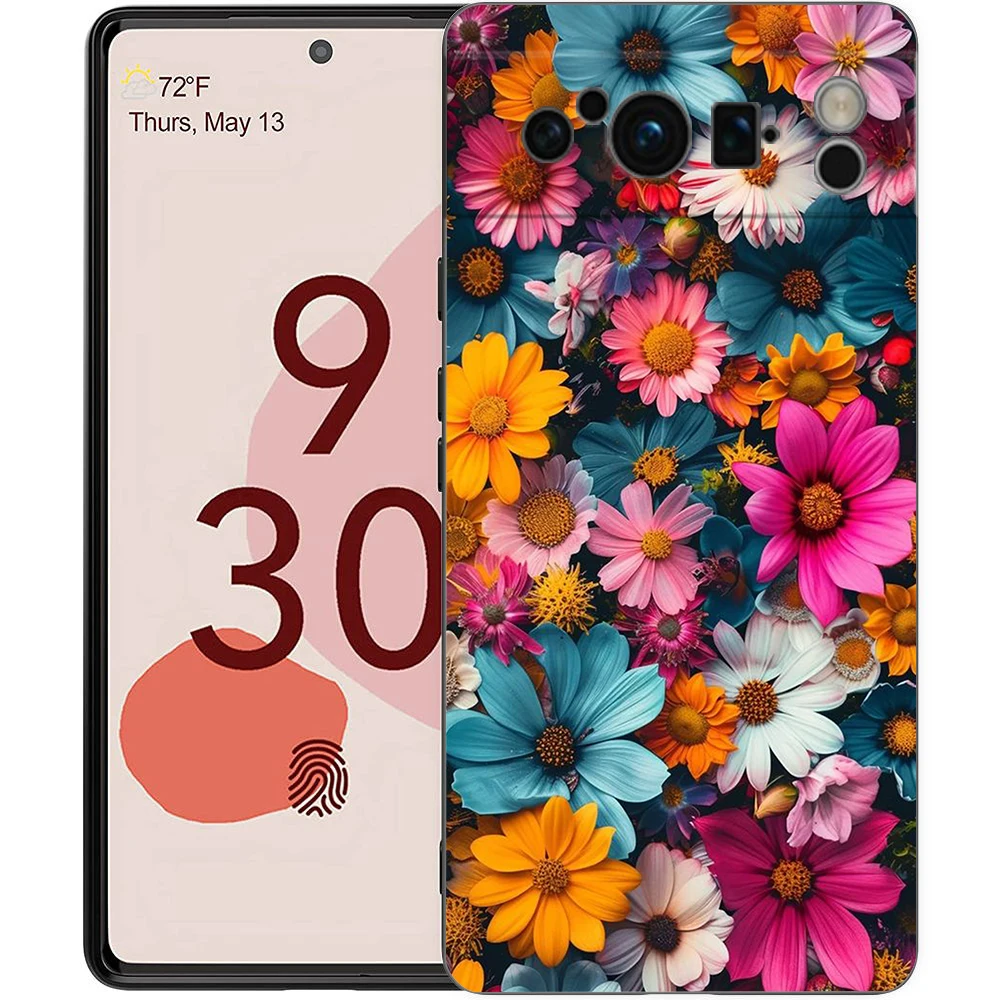 Colorful Flower Design Black Soft Shell Phone Case