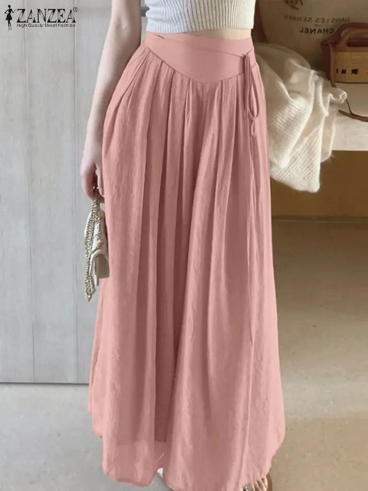

ZANZEA Casual Wide Leg Pant 2023 Autumn Women Loose Pleated Hem Long Trousers Solid Elegant High Waist Elastic Pocket Pantalon