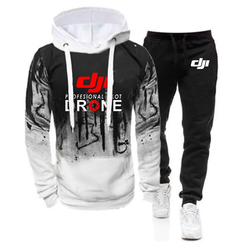 Mens Zipper Hoodies Sweatpant Gradient Color Comfortable Versatile Suit
