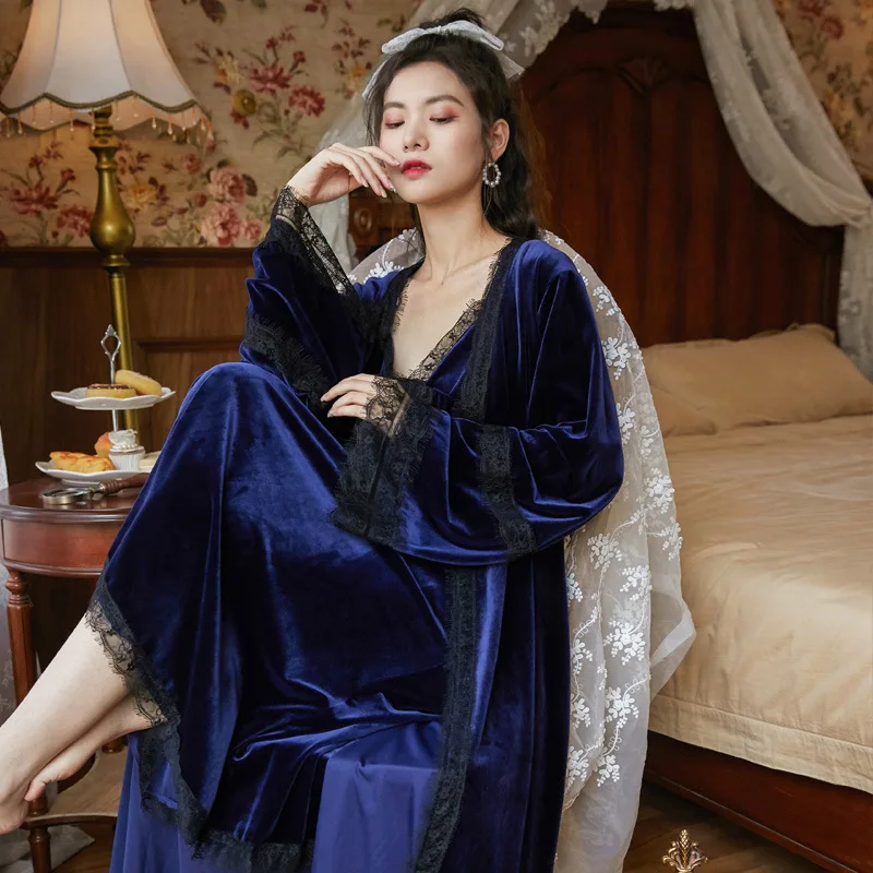 Velvet Robe Long Nightgown And Robe Sets Autumn Winter Velour Robe