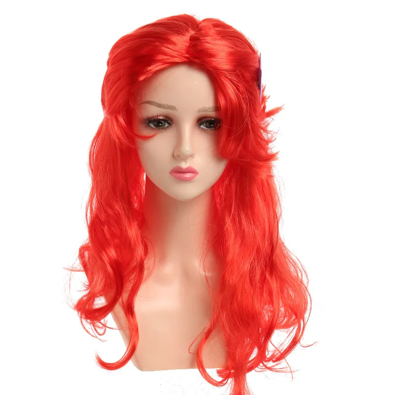 Girls Mermaid Princess Dress Up Red Wigs Hair with Starfish Hair Clip Headwear Halloween Anime Cosplay Costume Accessories