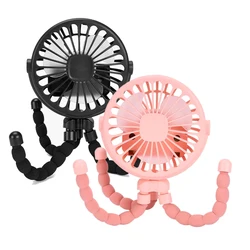 Portable Clip - On Stroller Fan with USB Rechargeable Battery and Adjustable Speeds (Pink Black)