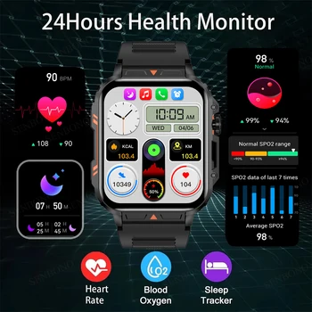 SENBONO Military Men Smart Watch Bluetooth Call 24/7 Heart Rate Monitor IP68 Waterproof 100+ Sport Mode Smartwatch for Men Women 3