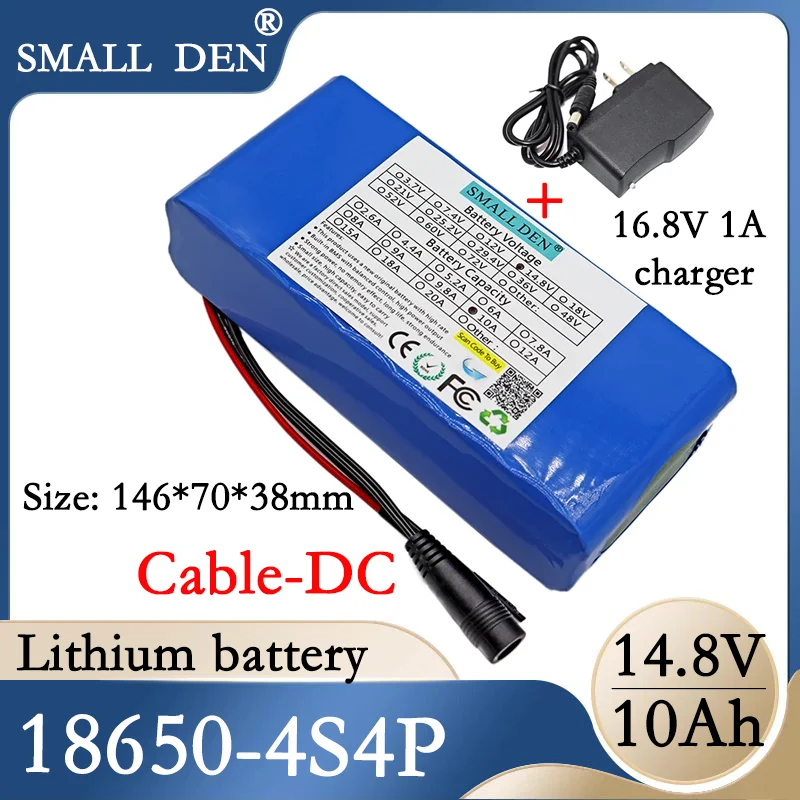 148v-10ah-18650-li-ion-battery-pack-4s4p-for-led-night-fishing-lamp-heater-miner's-lamp-amplifier-battery-168v-1a-charger