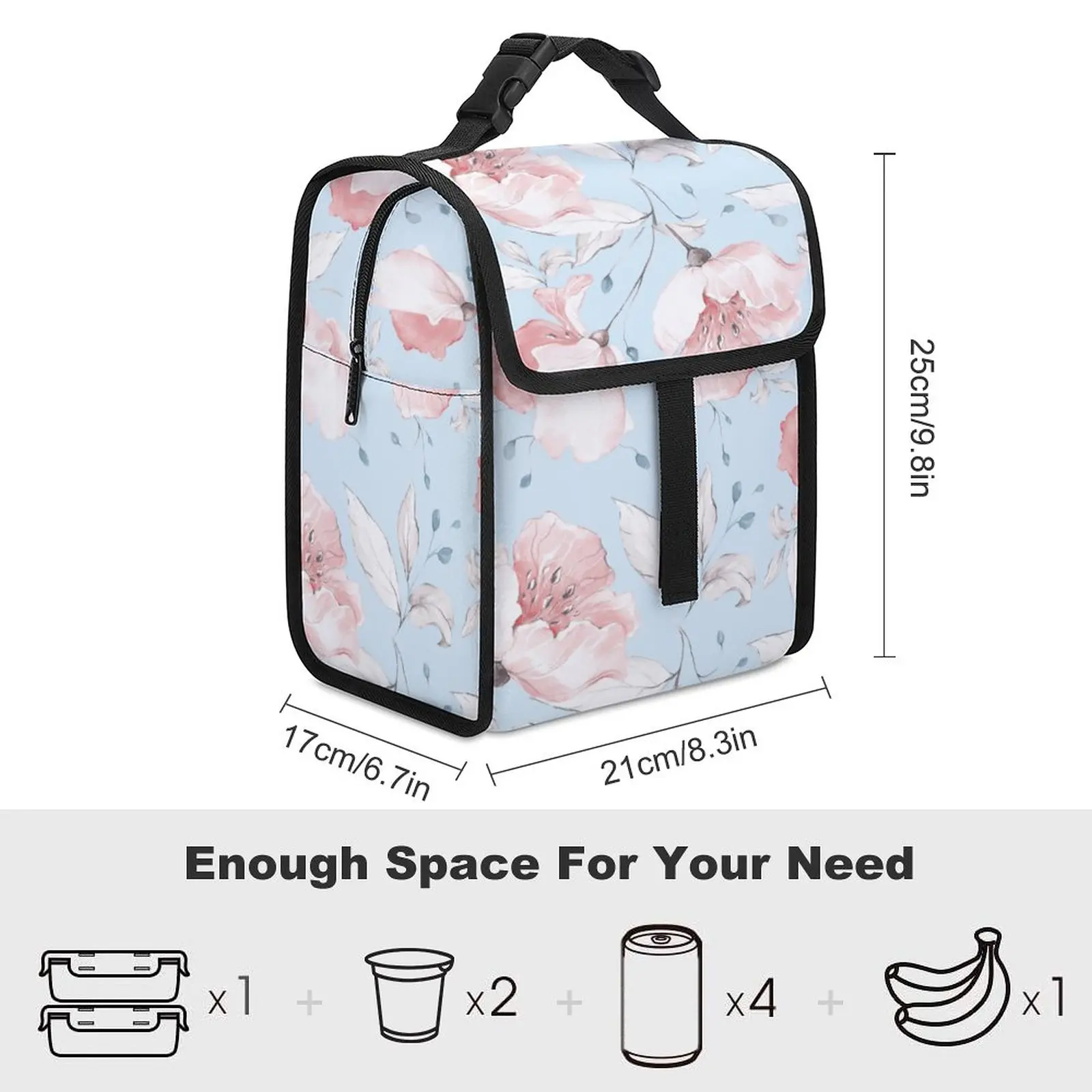 Big Flower Women's Thermal Lunchbox Sandwich Bag Work Thermal Lunch Box for Food Multipurpose Lunch Bags Custom Print Food Bag